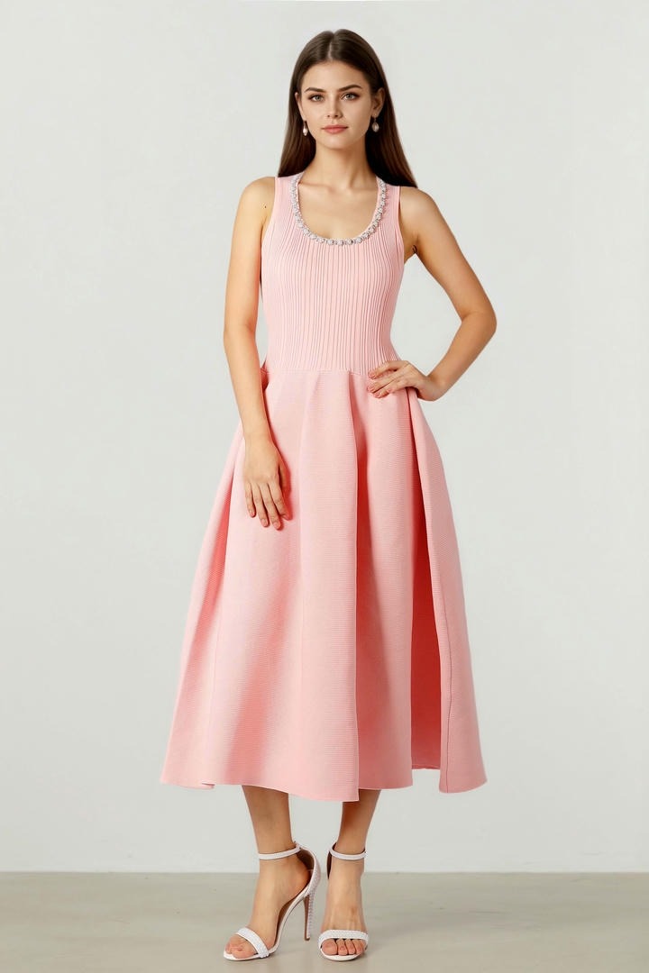 Knit Dress with Pearls & Stones