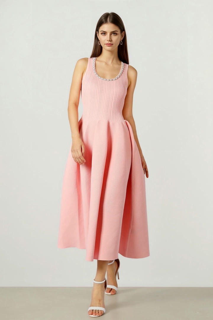 Knit Dress with Pearls & Stones