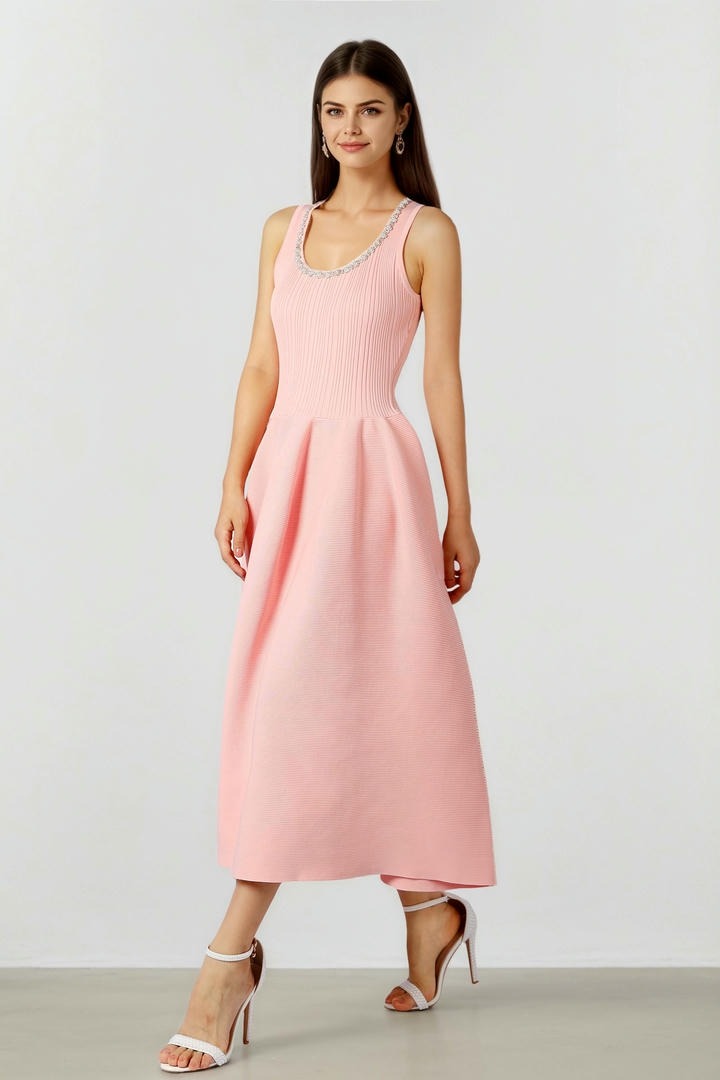 Knit Dress with Pearls & Stones