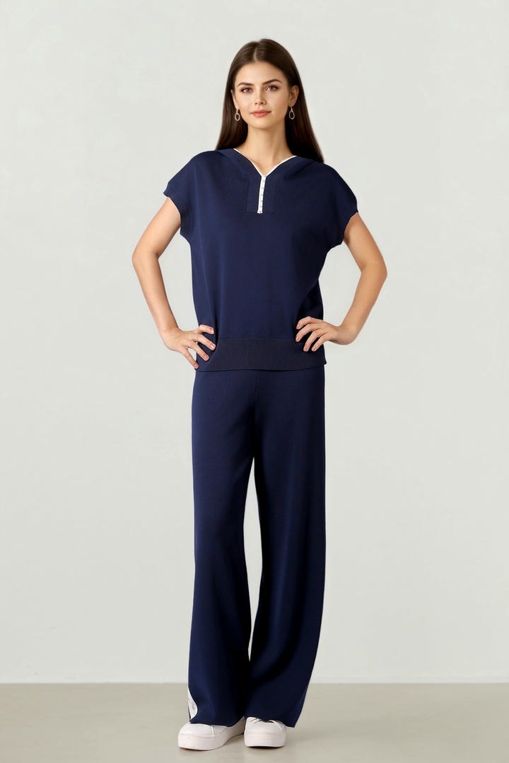 Navy Blue Hoodie With Pearls
