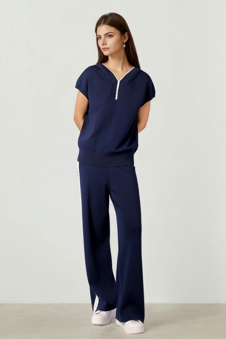 Navy Blue Hoodie With Pearls