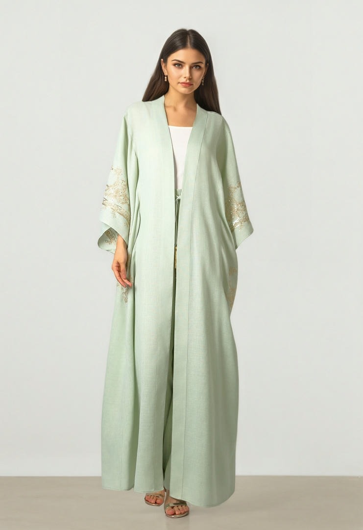 Embroidered Linen Abaya