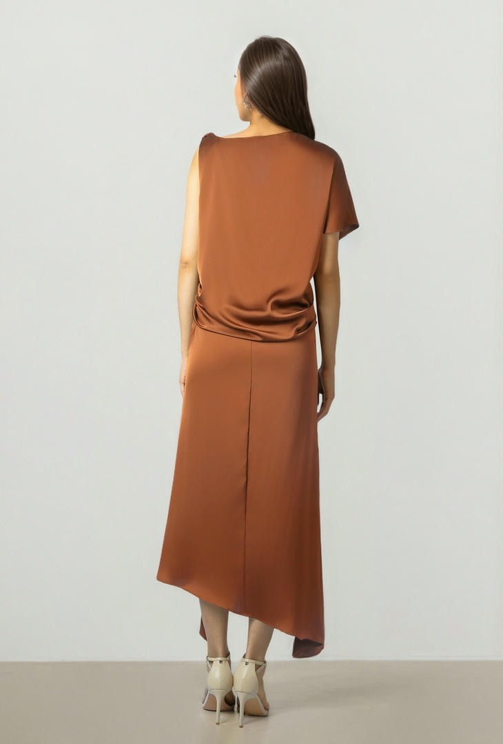 Mocha Satin Midi Dress