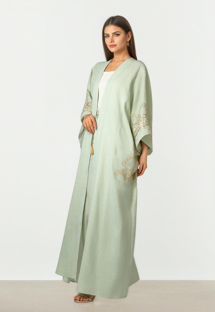 Embroidered Linen Abaya