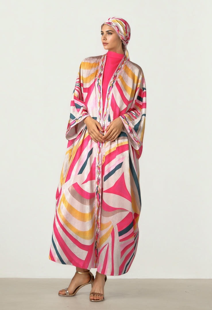 Printed Satin Abaya