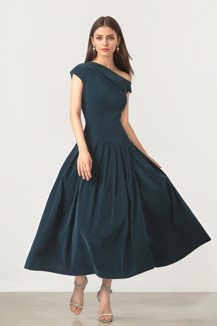 Pleated Velvet Coral Dress