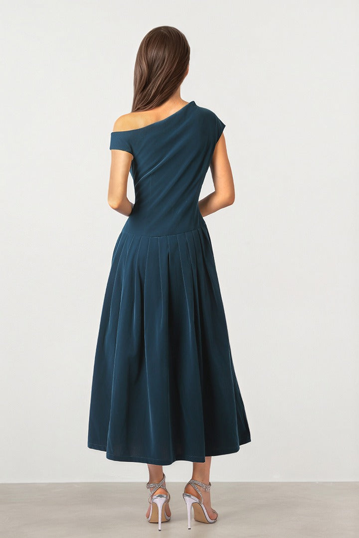 Pleated Velvet Coral Dress