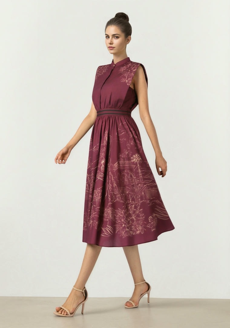 Burgundy Poplin Midi