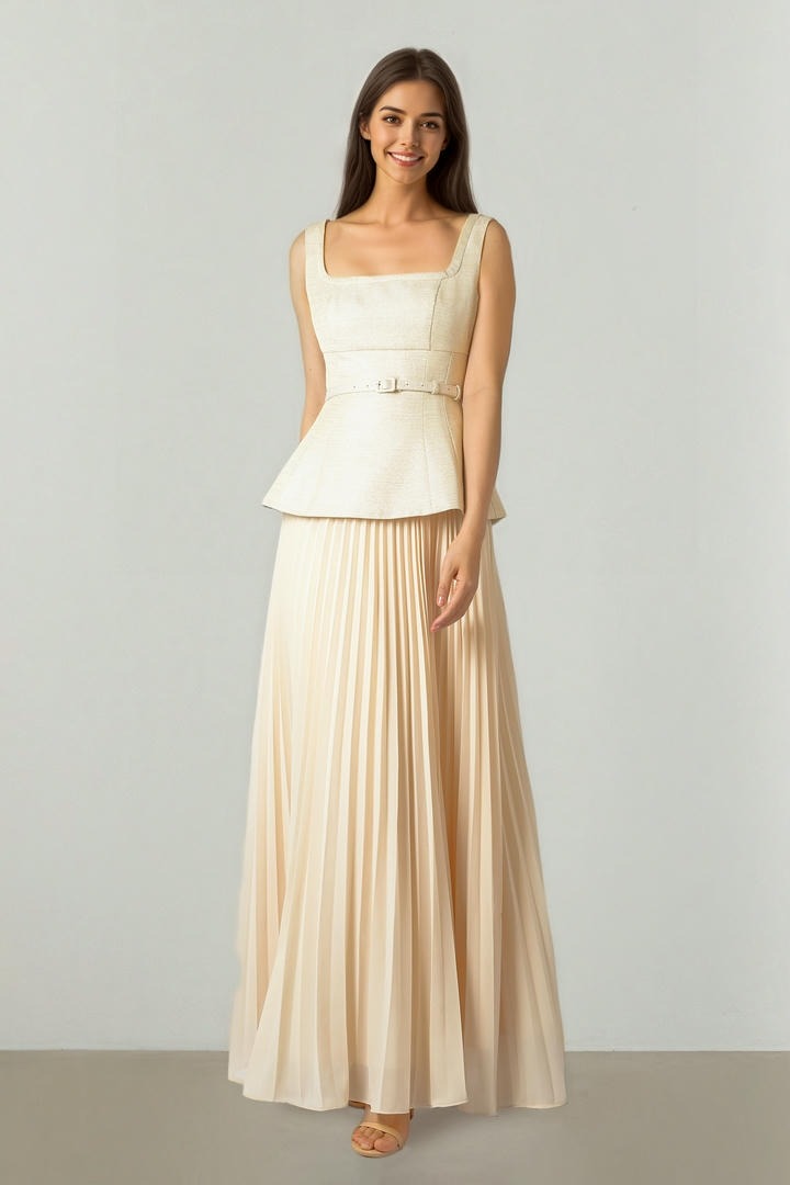 Jacquard Dress with Peplum Detail