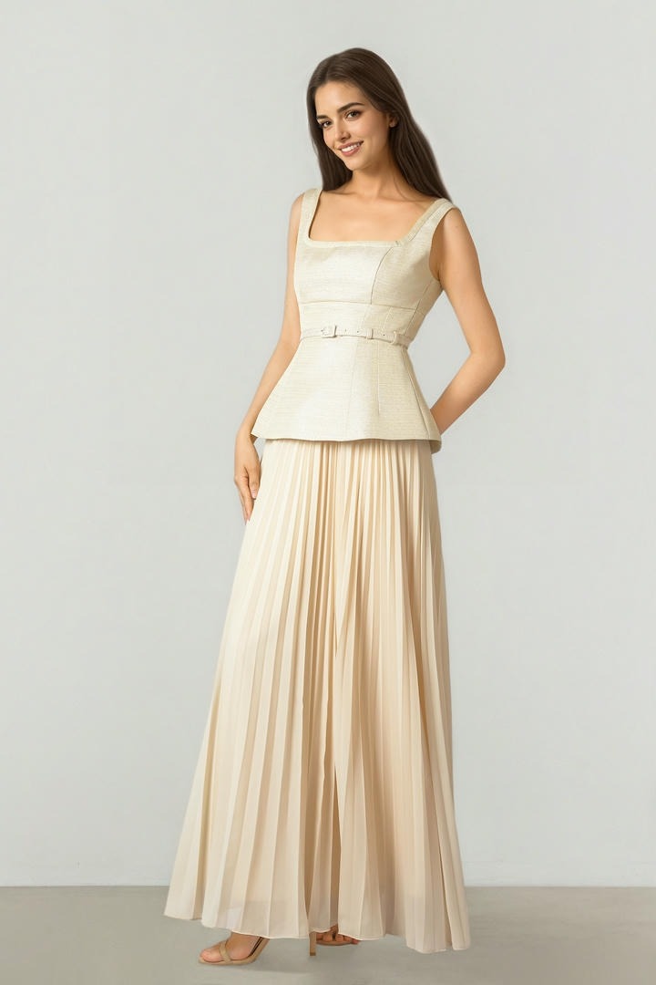 Jacquard Dress with Peplum Detail