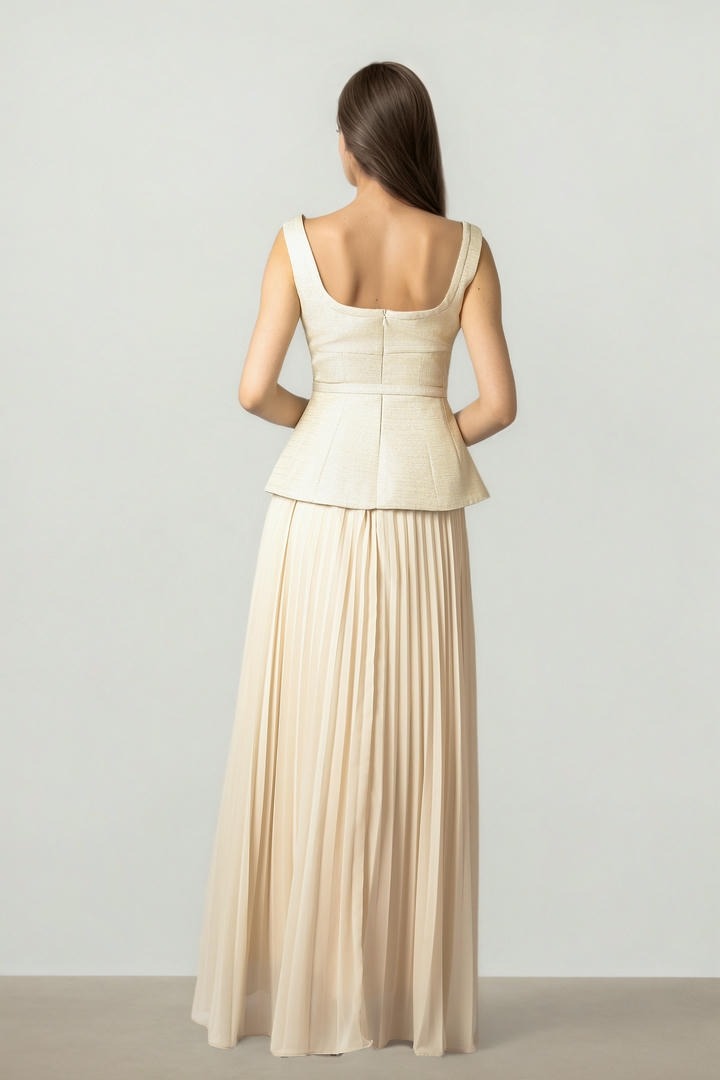 Jacquard Dress with Peplum Detail