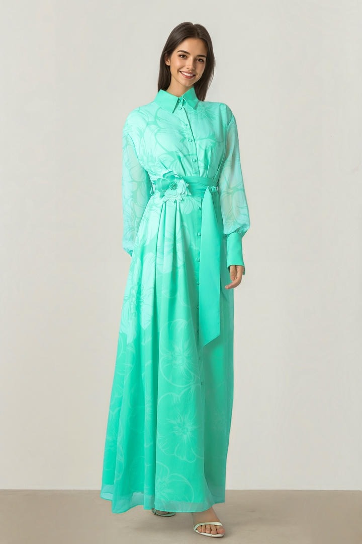 Green Printed Kaftan