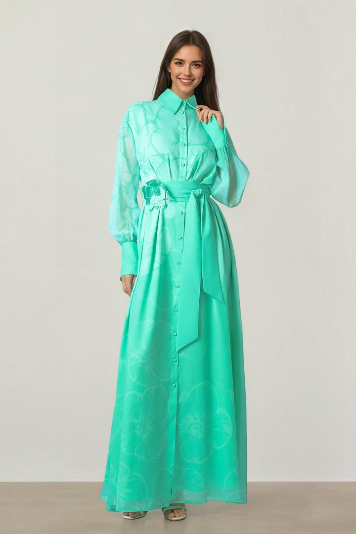 Green Printed Kaftan