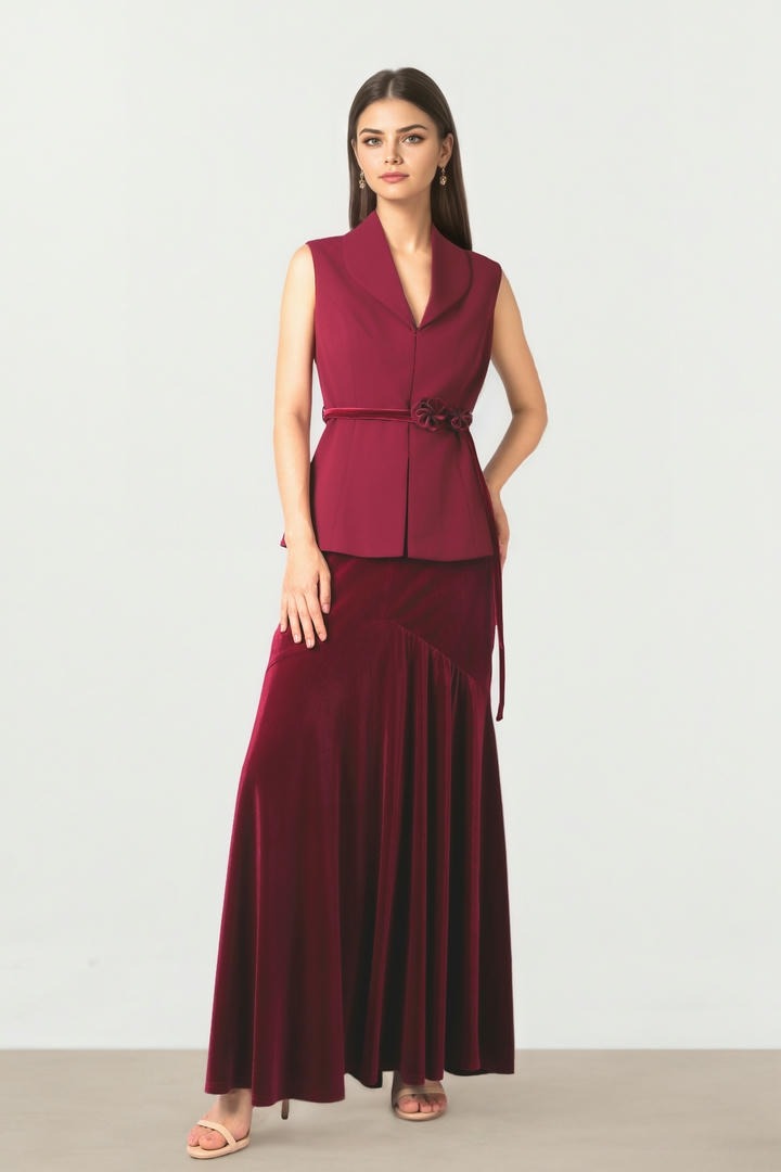 Burgundy Textured Crepe Vest