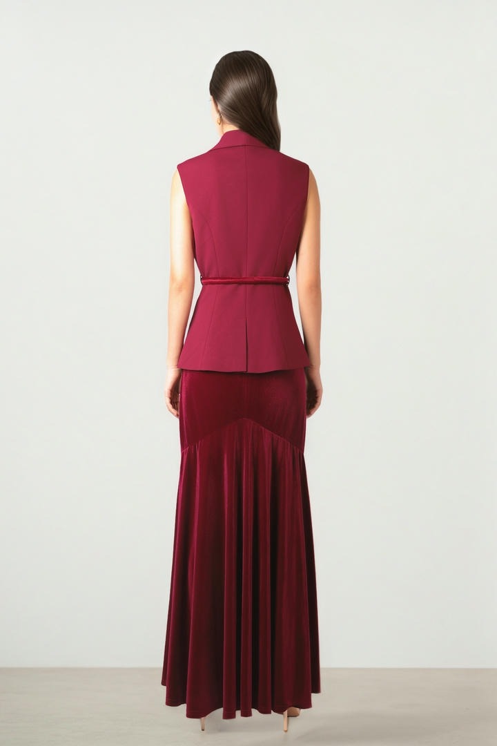 Burgundy Textured Crepe Vest