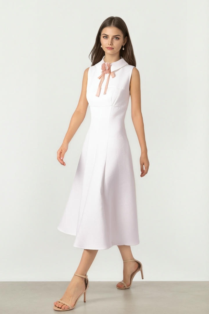 Tweed & Crepe Midi Dress