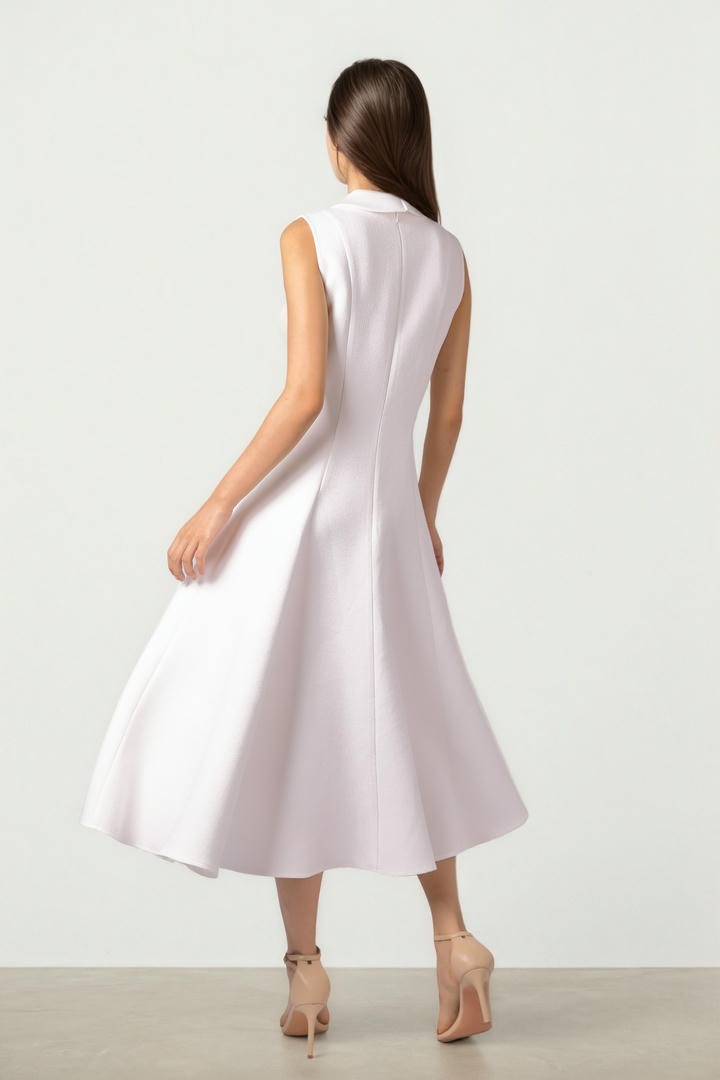 Tweed & Crepe Midi Dress