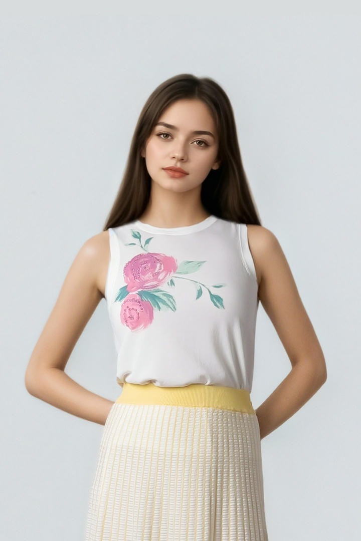 Beaded Print Knit Top