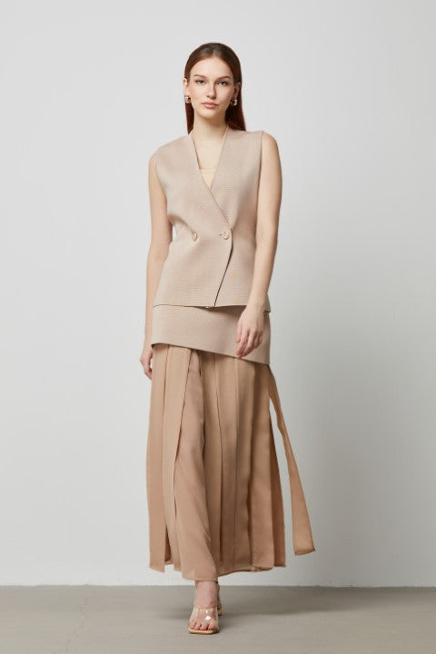 CHIFFON DETAIL  KNITTED SKIRT