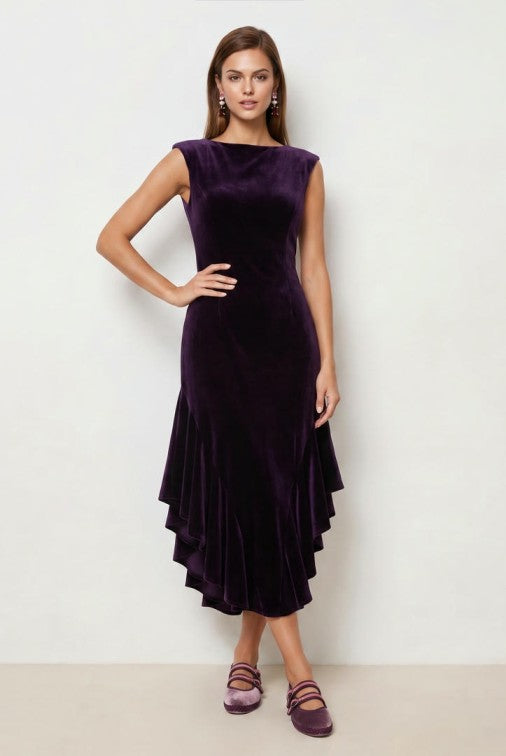 MIDI FITTED VELVET DRESS