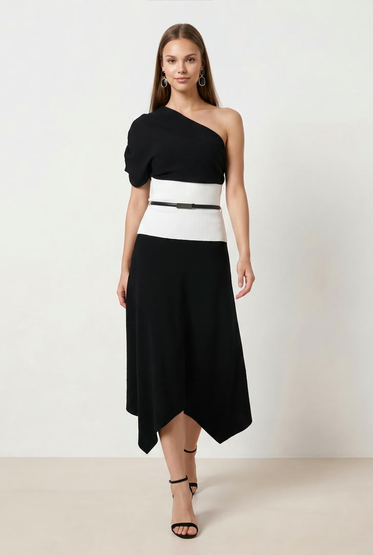 HIGH-LOW HEM KNITTED SKIRT