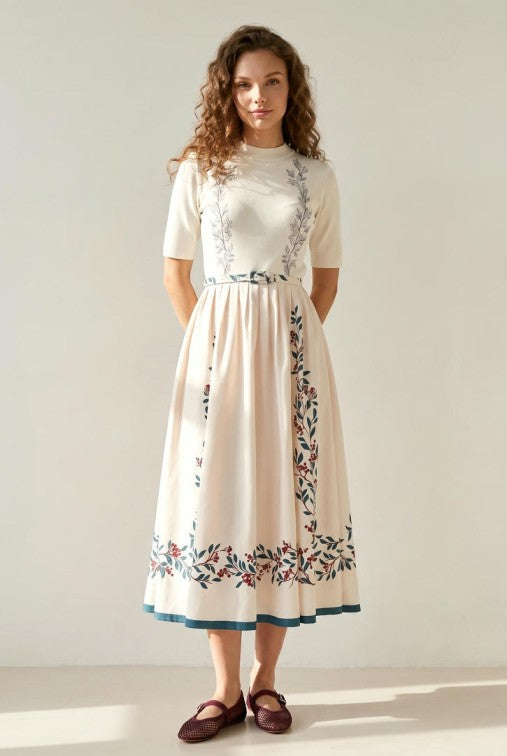 KNIT&WOVEN PRINTED DRESS