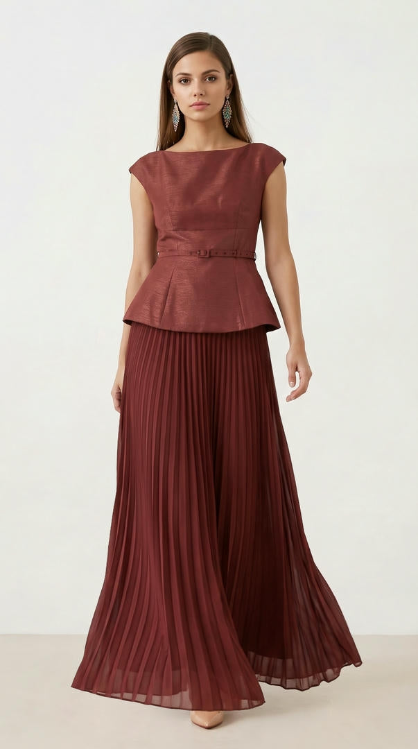 JACQUARD  PEPLUM  MAXI  DRESS