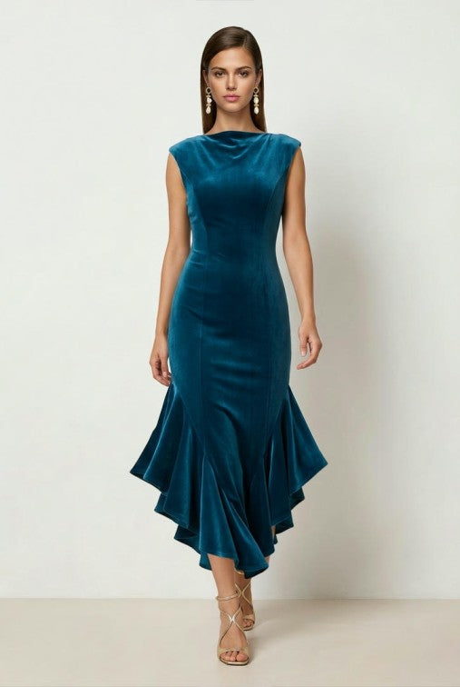 MIDI FITTED VELVET DRESS