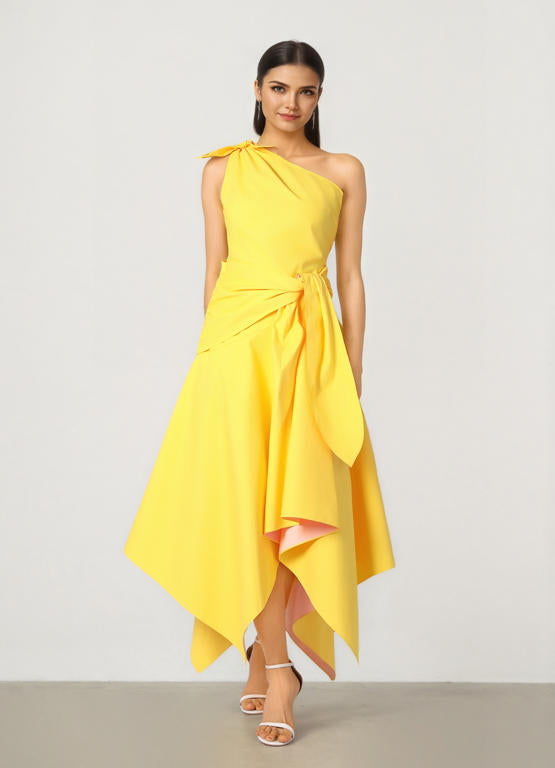 ONE SHOULDER DRESS WITH TIE