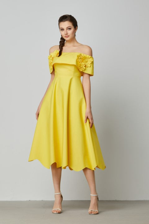3D FLOWERS MIDI DRESS
