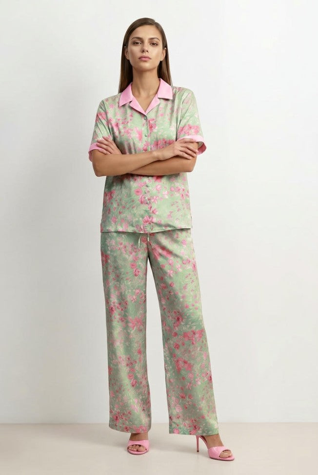 PRINTED JAQUARD SATIN PANTS
