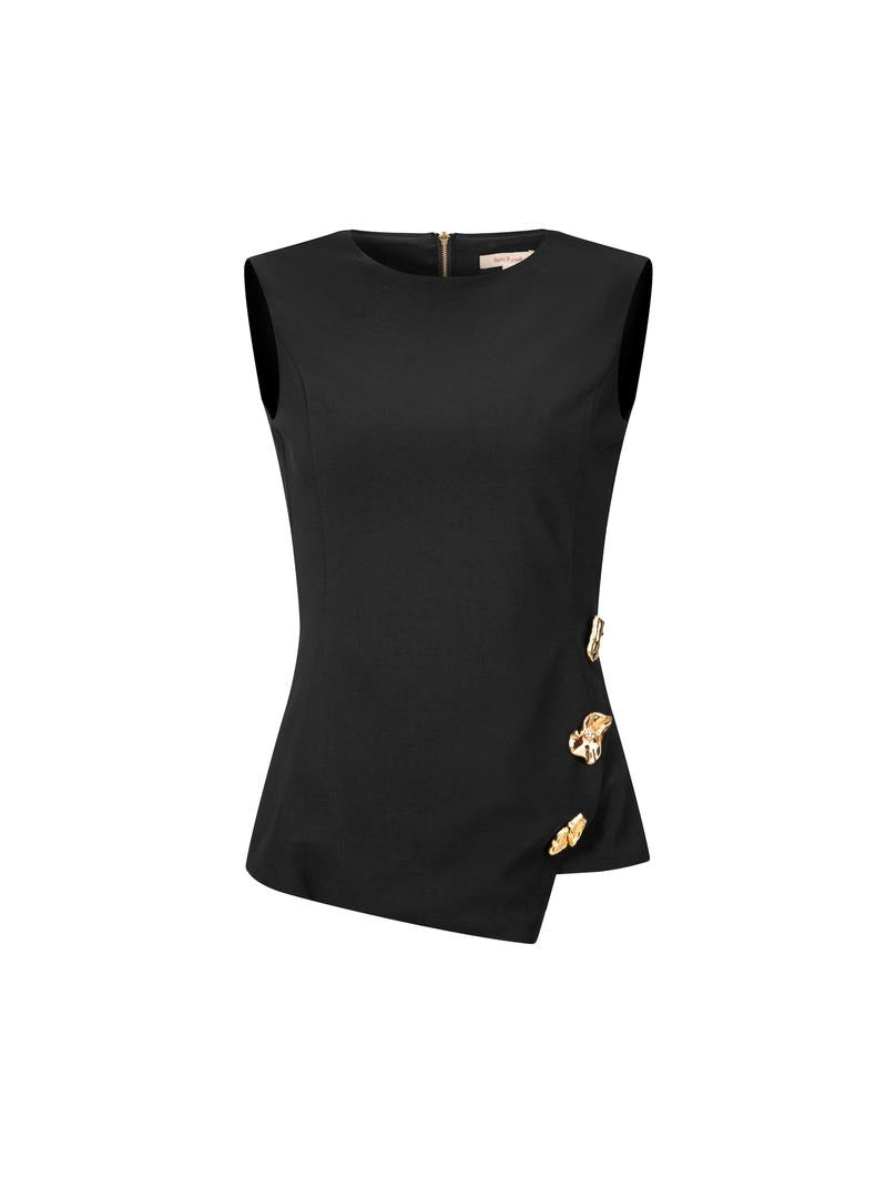 Black Top With Gold Statement Detail