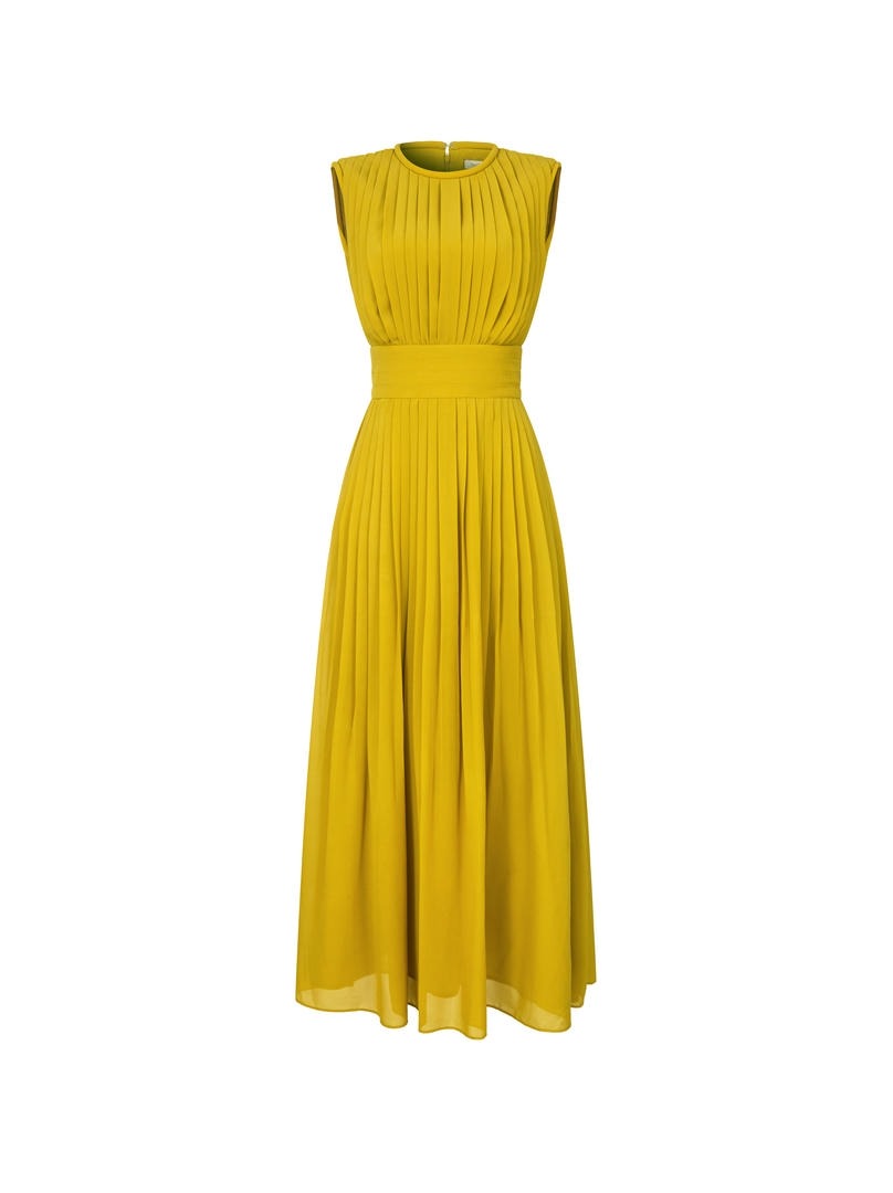 Olive Pleated Chiffon Dress
