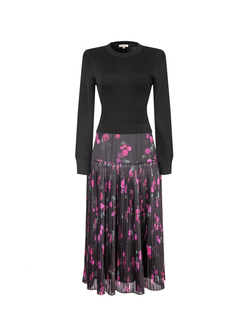 Knit & Chiffon Midi Dress
