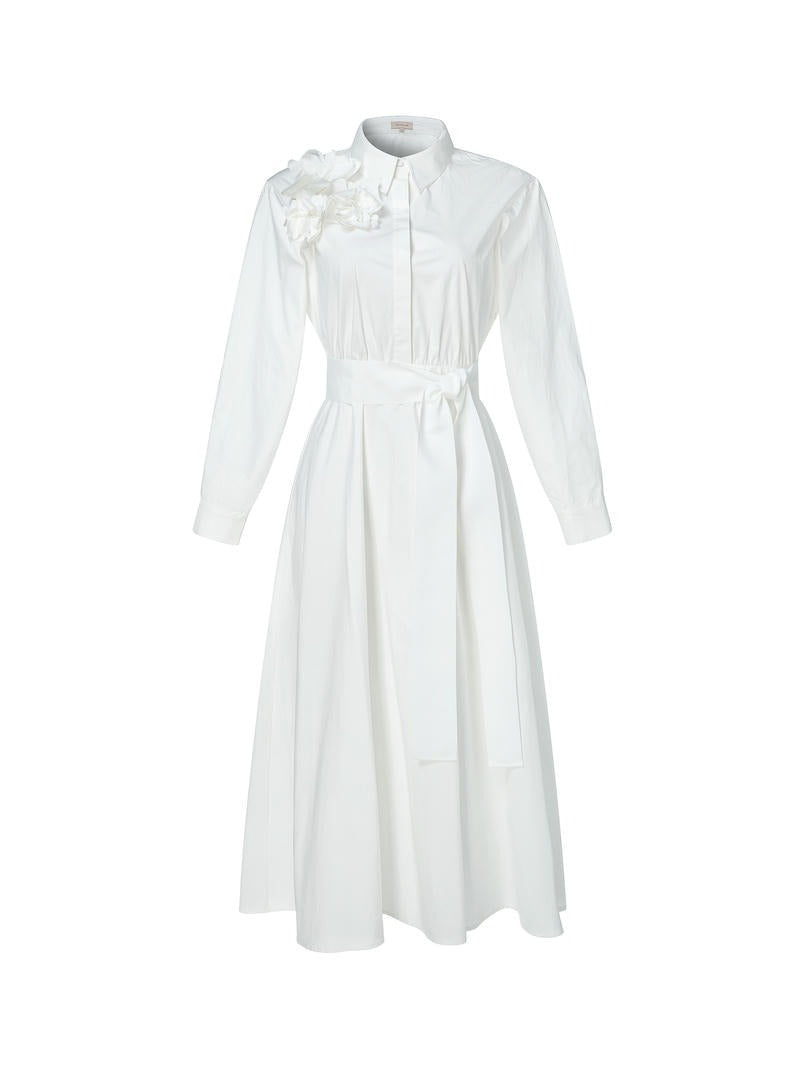 Flower applique shirt dress