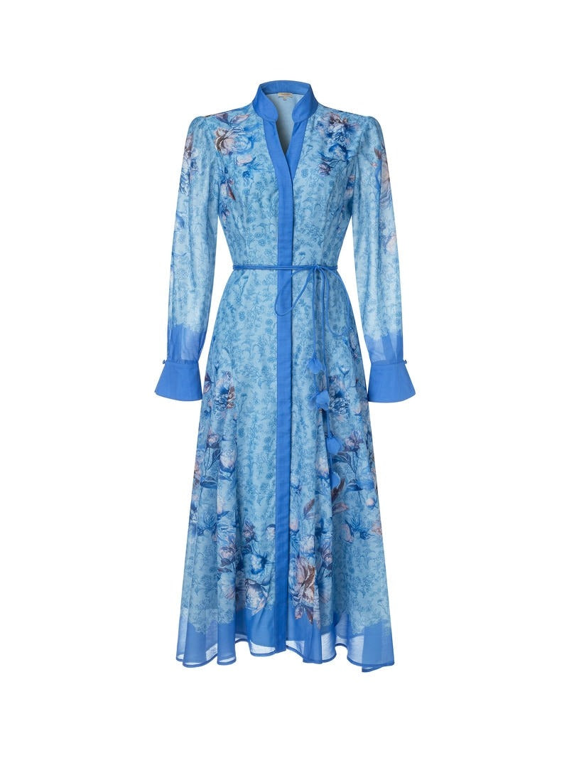 blue print shirt dress