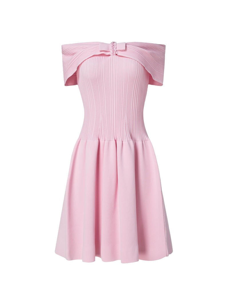 Pink Bow Detail Knitted Dress
