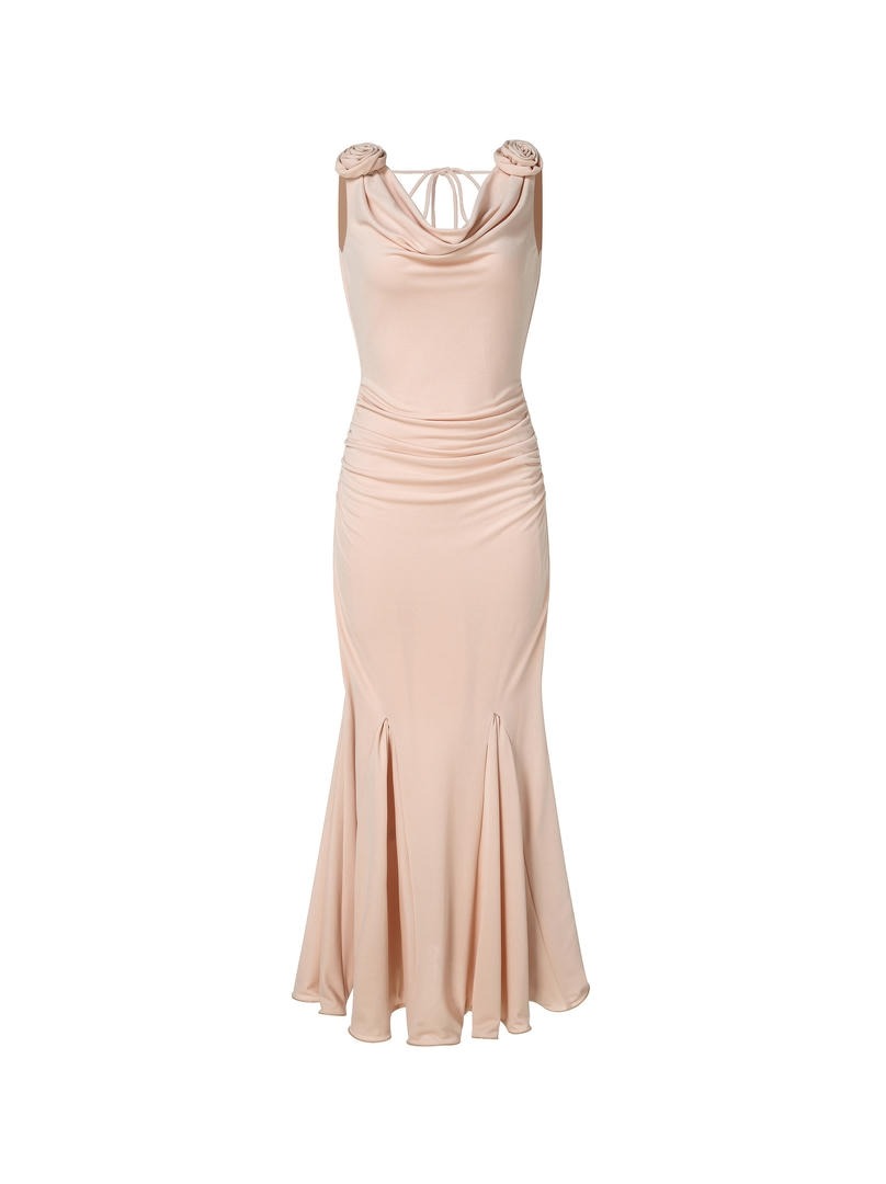 fit and flared flower appliqué dress
