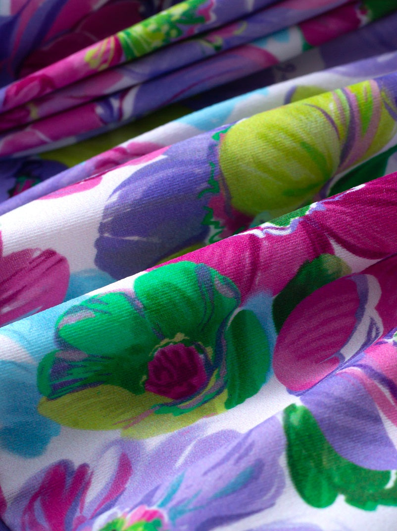 Flower print self-tie swimsuit