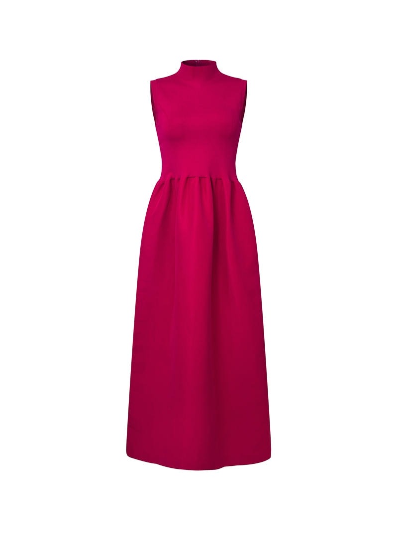 Fuchsia Dress with High Collar