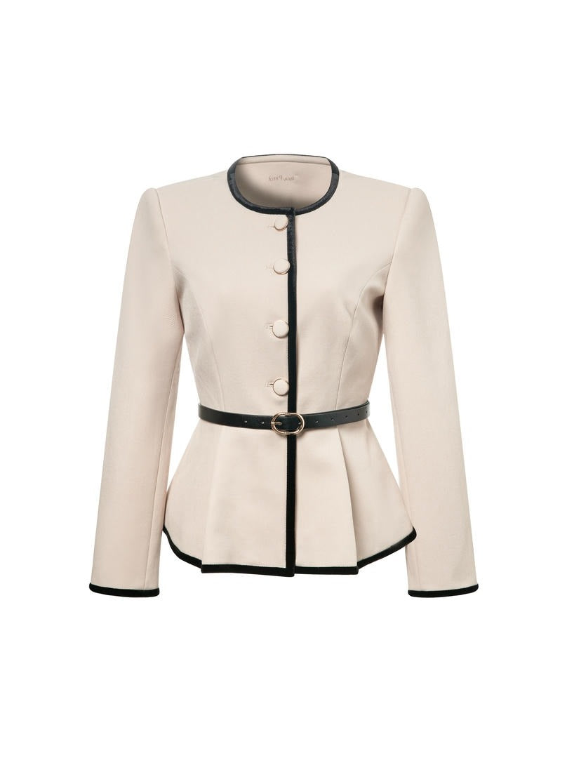Peplum Jacket with Velvet Trim