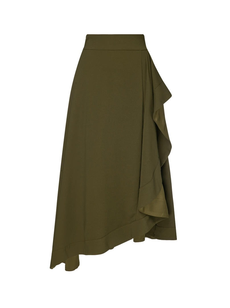 Olive Asymmetrical Crepe Skirt