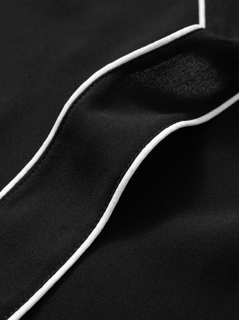 Contrast Tie-Neck Crepe Top