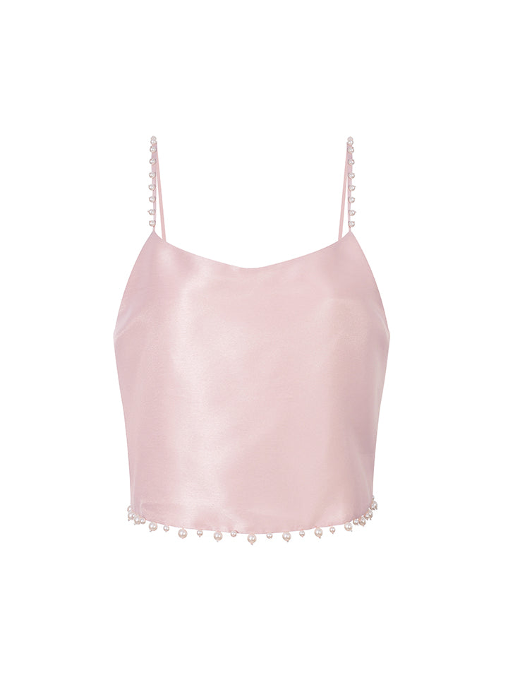 Pearl embellishment cropped top