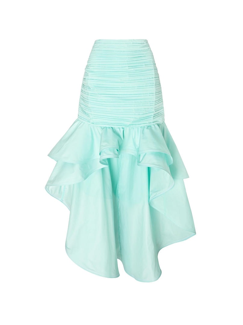 Blue Tiered Pleated Skirt