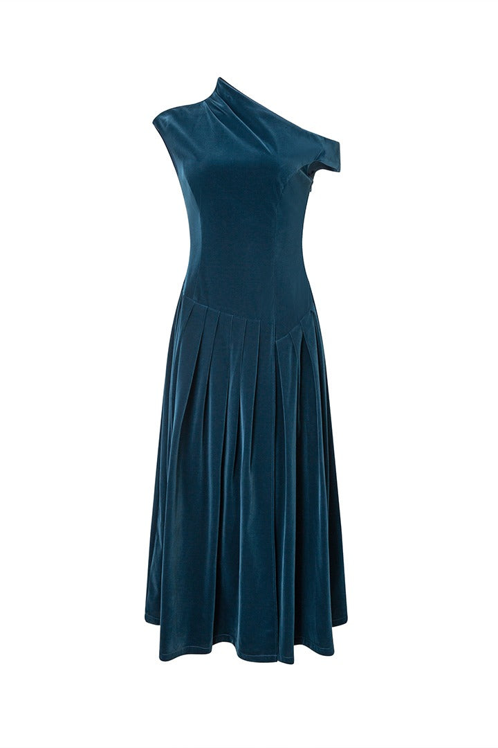 Pleated Velvet Coral Dress