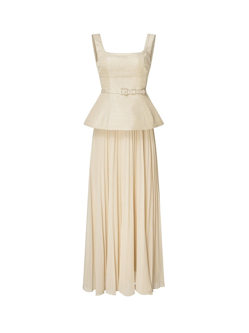 Jacquard Dress with Peplum Detail
