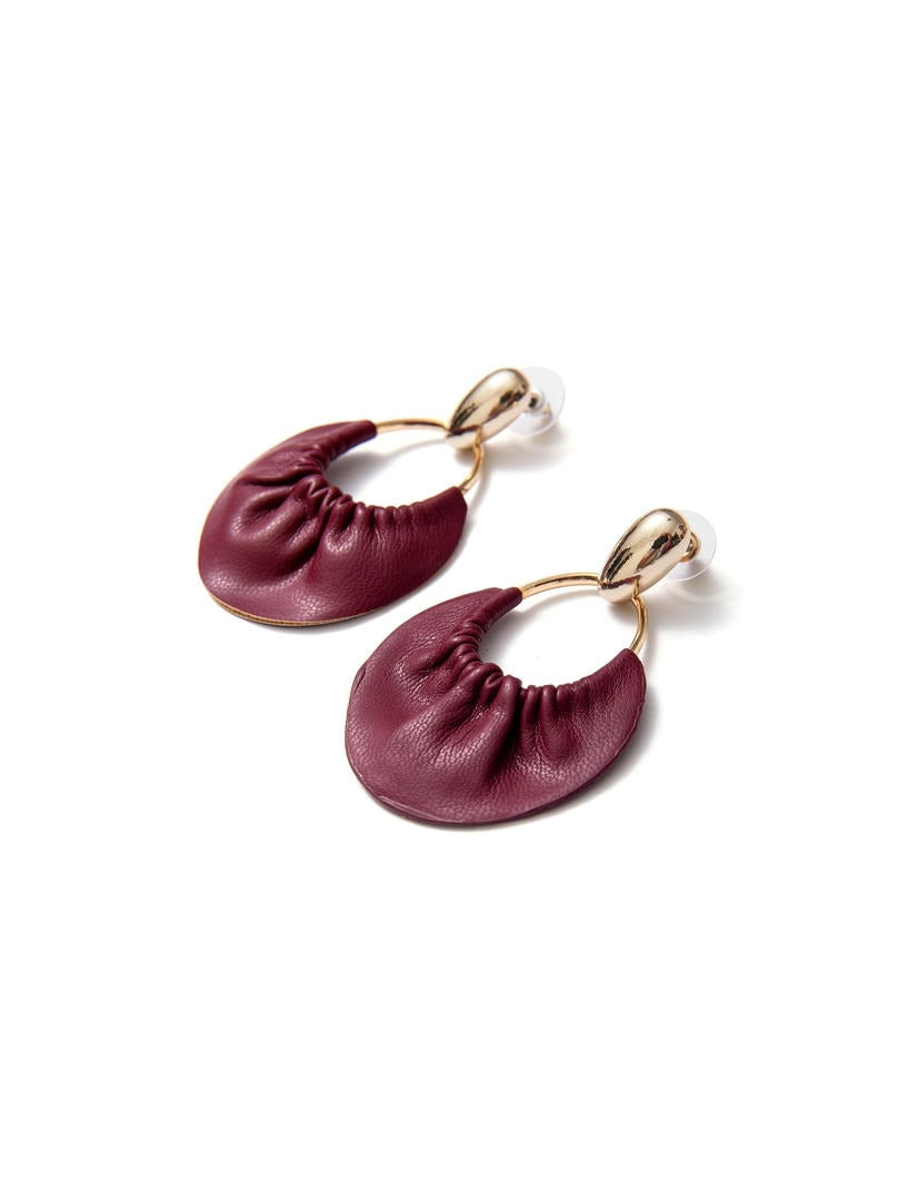 Burgundy Leather Hoop Earrings