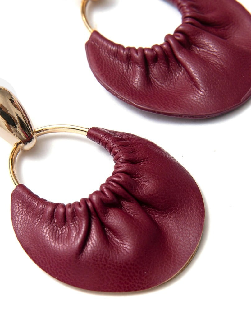 Burgundy Leather Hoop Earrings