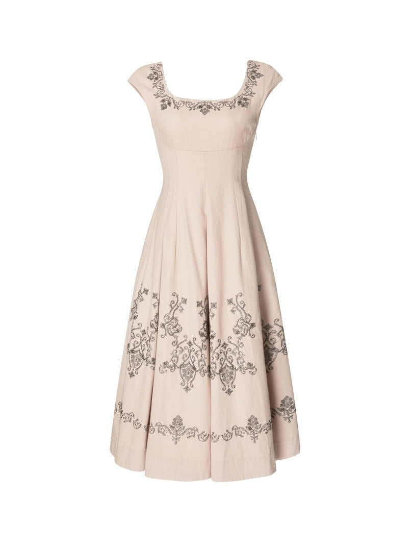 Beige Embroidered Dress